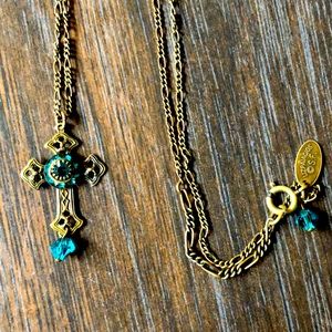 Pretty aqua blue stone crystal cross necklace